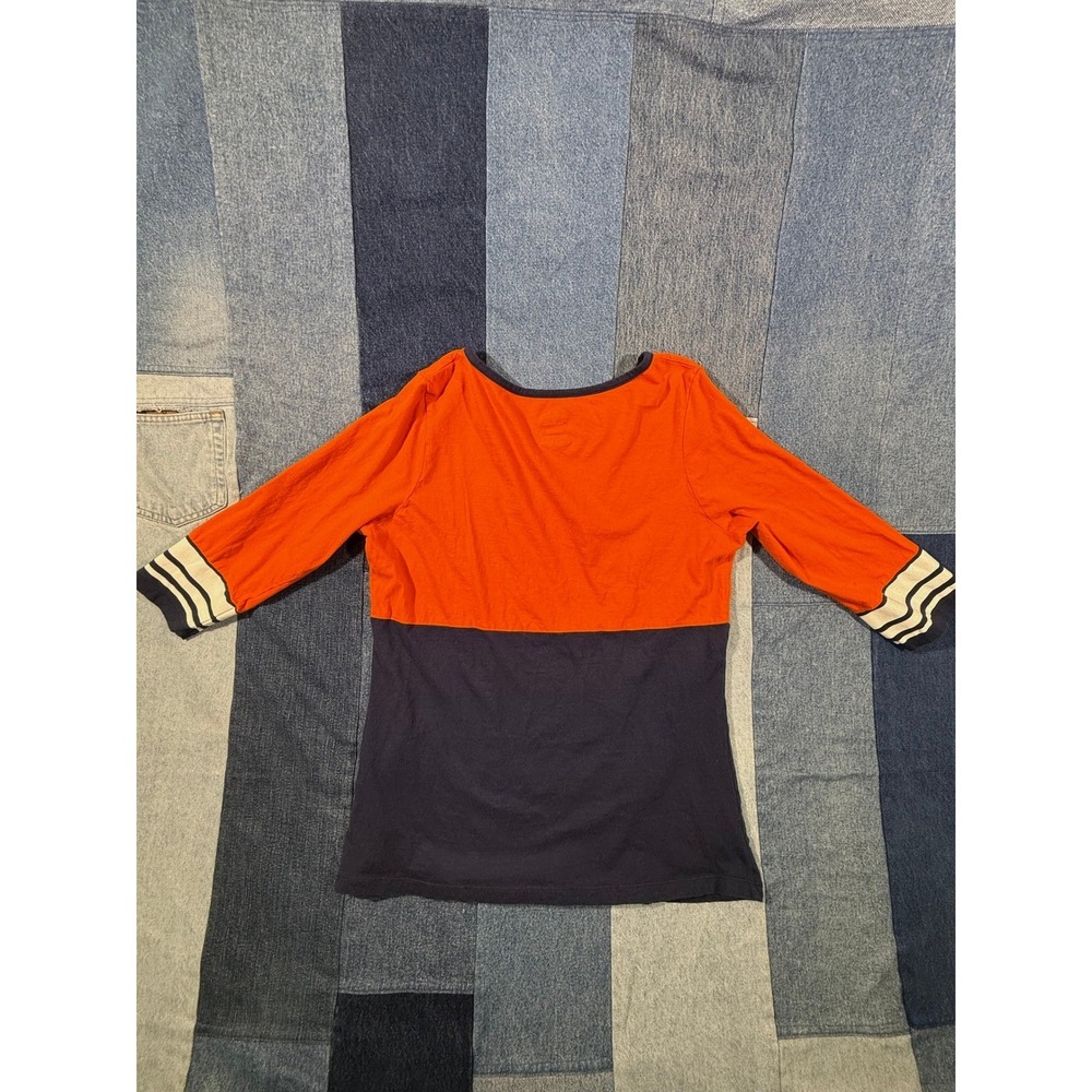 Majestic‎ Denver Broncos Orange Navy 3/4 Sleeve Rhinestone Logo Shirt Women XL - Picture 5 of 5